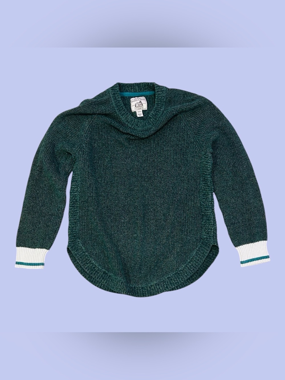 Roots 73 Womens Forest Green Chunky Knit Cowl Neck Sweater Ribbed Cuffs size M - Picture 2 of 6